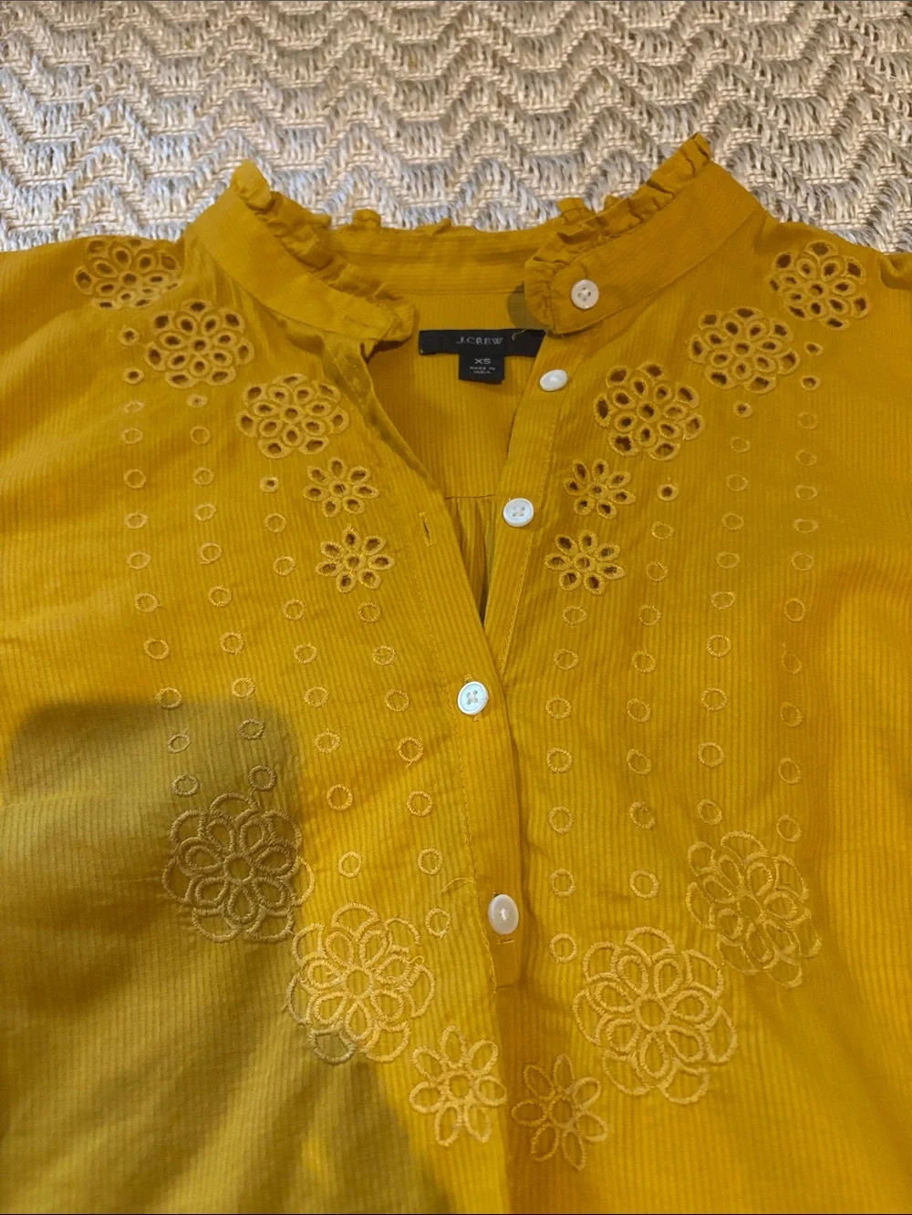 J Crew Women’s Mustard Yellow Eyelet Blouse - Lightweight Long Sleeve